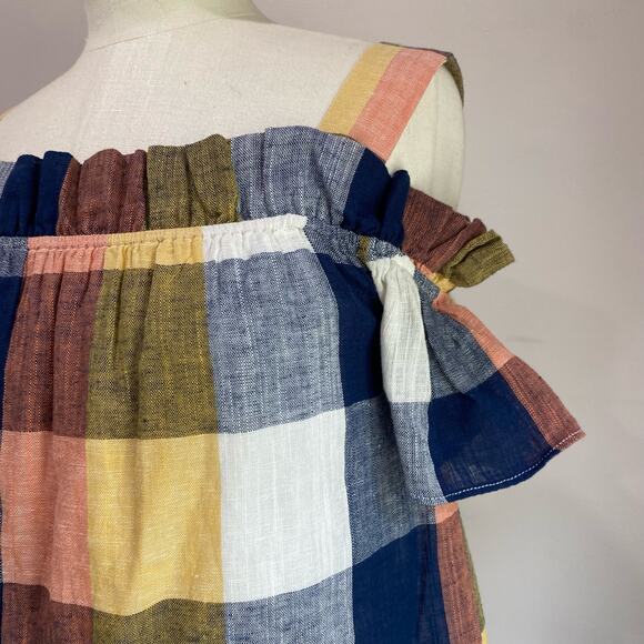 English Factory Short Sleeve Ruffled Cold Shoulder Plaid Top Size XS - Picture 4 of 11